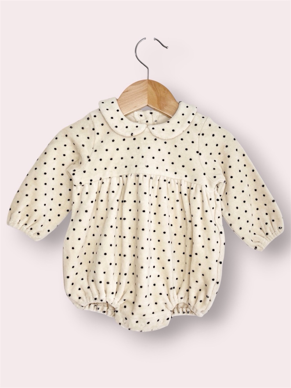 NWT Quincy Mae Peter Pan romper cream velour w/ polka dot organic cotton 3-6 mon